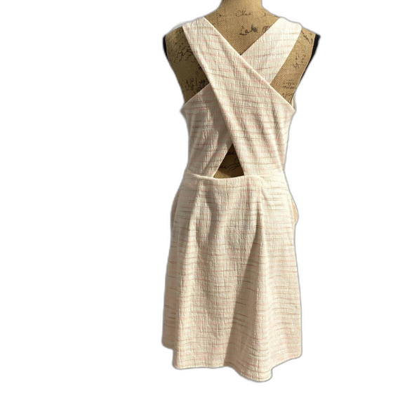 Loft White Pink Stripe Criss Cross Back Mini Dress Tweed Balletcore‎ Size 8 - Picture 8 of 11